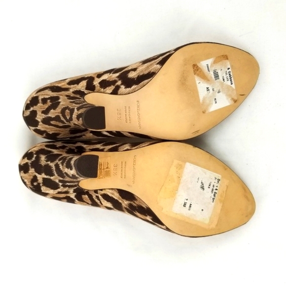 Dolce Gabbana Satin Animal Print Peep Toe Block Heels Pumps 38.5 - Picture 6 of 6
